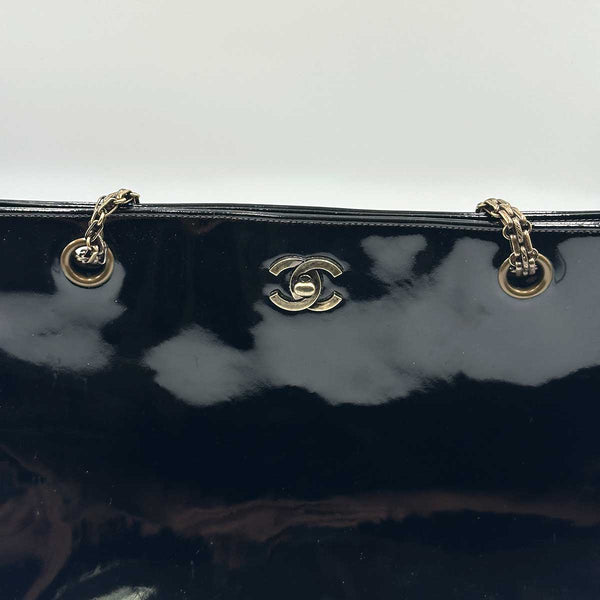 Chanel Patent Leather Tote with Shoulder Strap - Black Leather