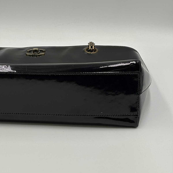 Chanel Patent Leather Tote with Shoulder Strap - Black Leather