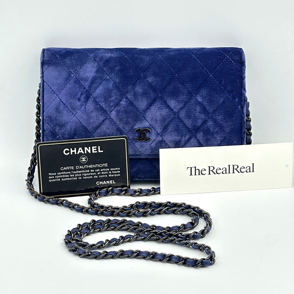Chanel Quilted Velvet Wallet on Chain - Blue