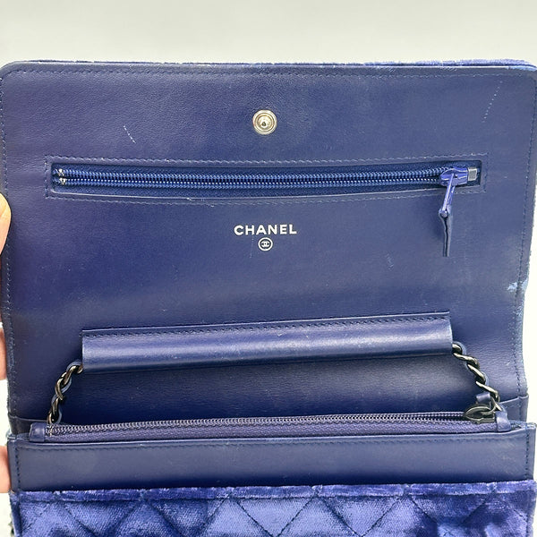 Chanel Quilted Velvet Wallet on Chain - Blue