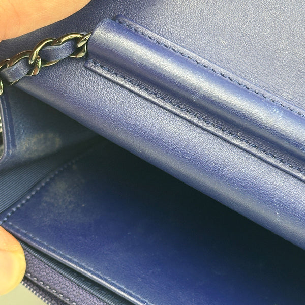 Chanel Quilted Velvet Wallet on Chain - Blue