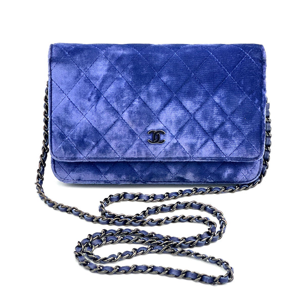 Chanel Quilted Velvet Wallet on Chain - Blue