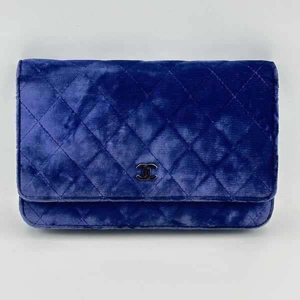 Chanel Quilted Velvet Wallet on Chain - Blue