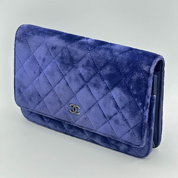 Chanel Quilted Velvet Wallet on Chain - Blue