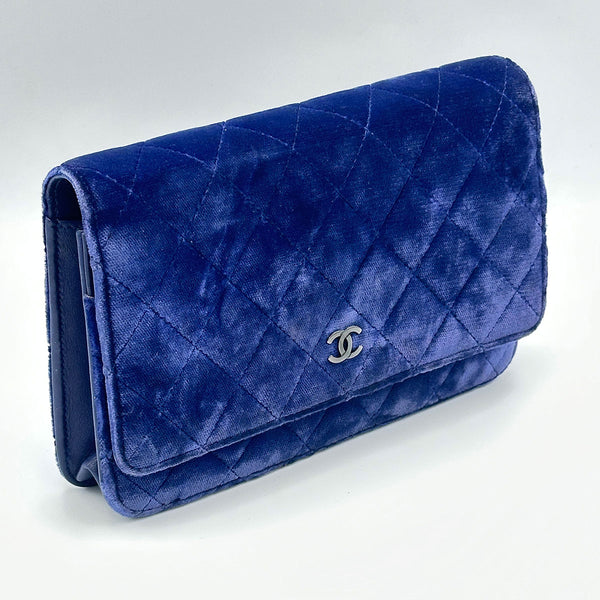 Chanel Quilted Velvet Wallet on Chain - Blue