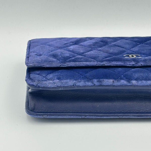 Chanel Quilted Velvet Wallet on Chain - Blue