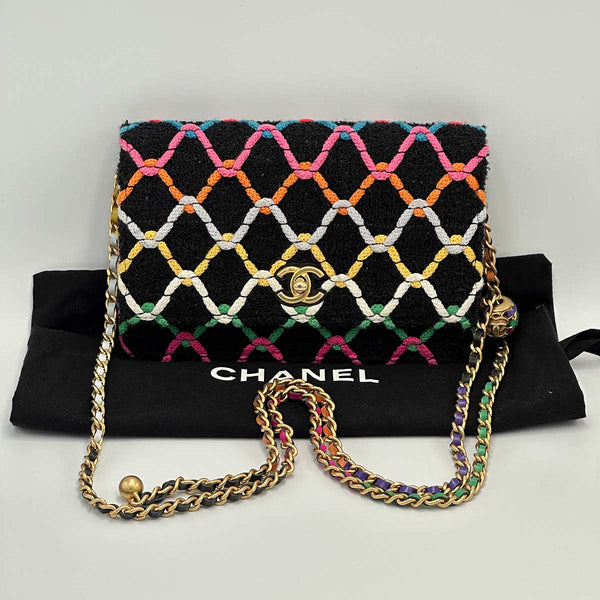 Chanel Rainbow Roped Multicolor Tweed Pearl Crush Wallet on Chain