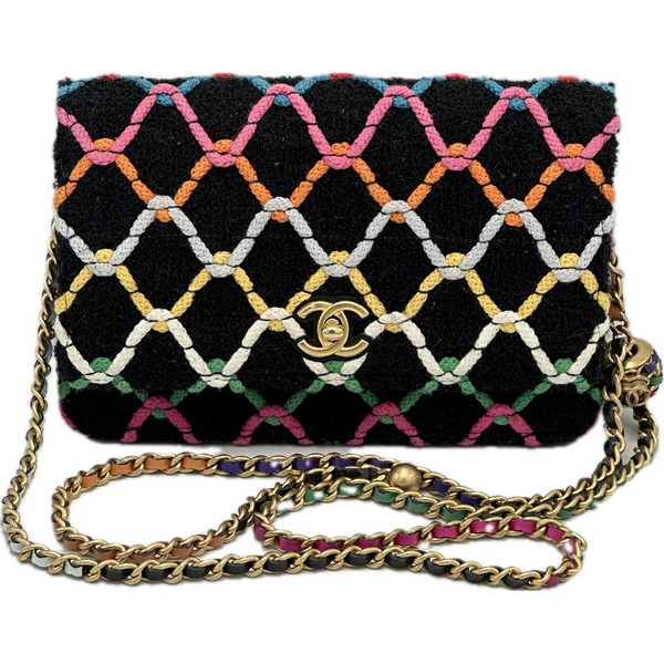Chanel Rainbow Roped Multicolor Tweed Pearl Crush Wallet on Chain