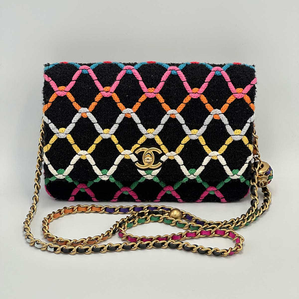Chanel Rainbow Roped Multicolor Tweed Pearl Crush Wallet on Chain