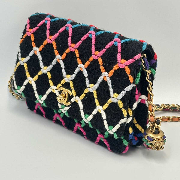 Chanel Rainbow Roped Multicolor Tweed Pearl Crush Wallet on Chain