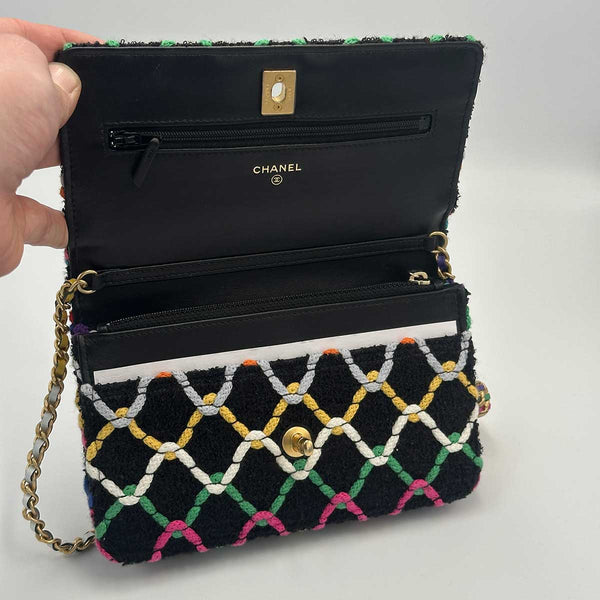 Chanel Rainbow Roped Multicolor Tweed Pearl Crush Wallet on Chain