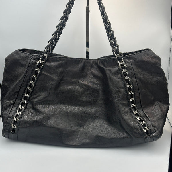 Chanel Black Leather Tote Bag with Chain Detail