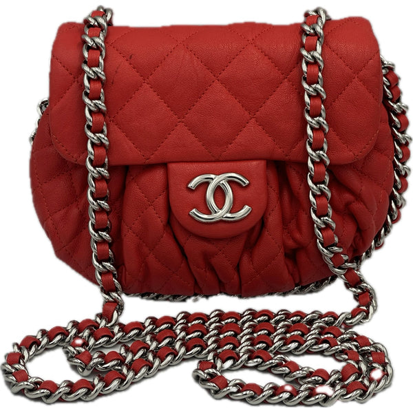 Chanel Washed Lambskin Chain Around Messenger - Red