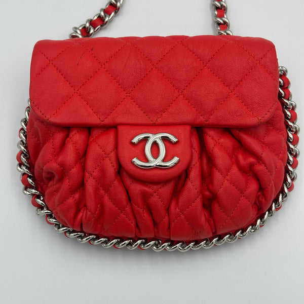 Chanel Washed Lambskin Chain Around Messenger - Red