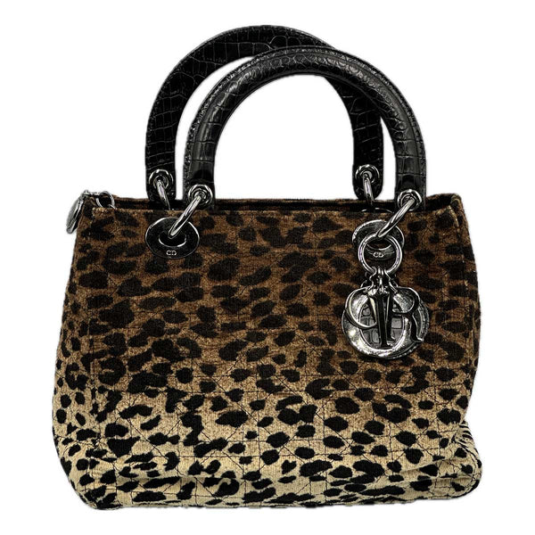 Christian Dior Lady Dior Leopard Velvet Cannage Handbag