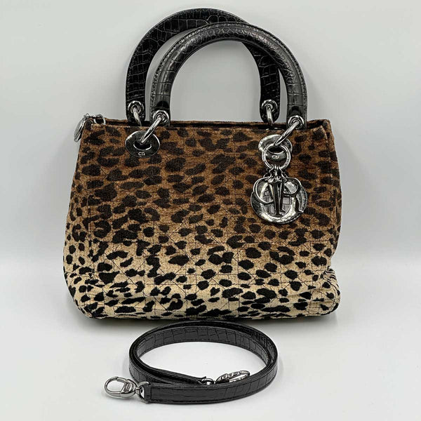 Christian Dior Lady Dior Leopard Velvet Cannage Handbag