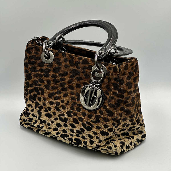 Christian Dior Lady Dior Leopard Velvet Cannage Handbag