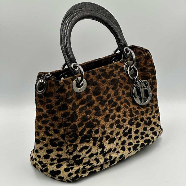 Christian Dior Lady Dior Leopard Velvet Cannage Handbag
