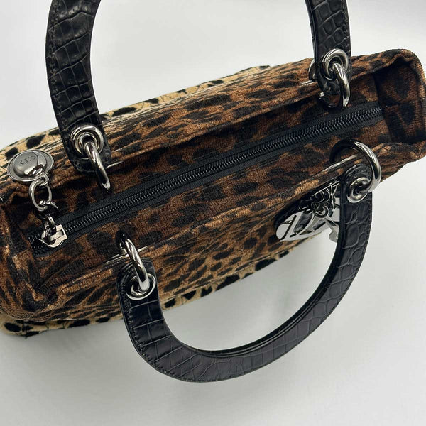 Christian Dior Lady Dior Leopard Velvet Cannage Handbag