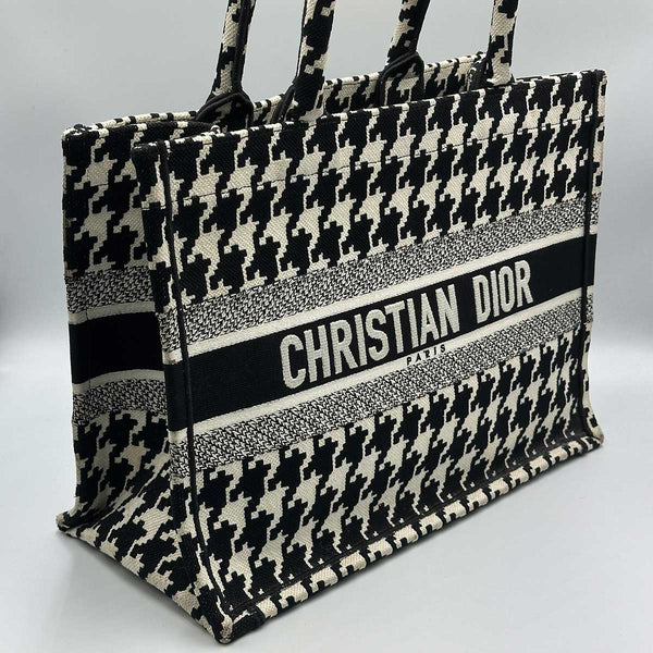 Christian Dior Medium Houndstooth Tote Bag - Black/White