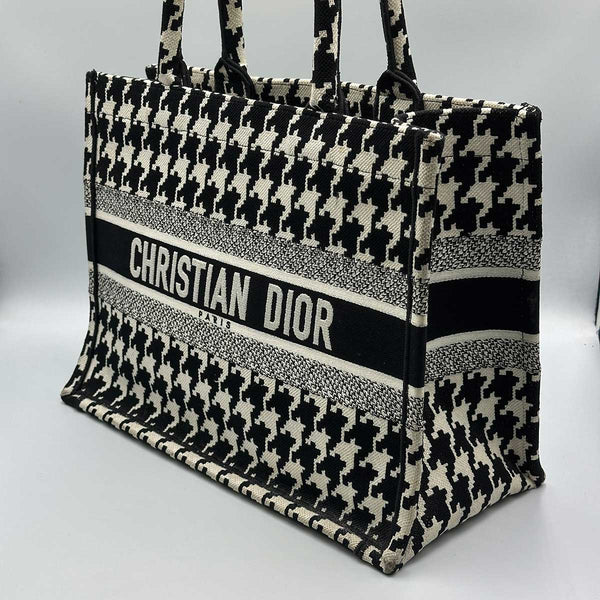 Christian Dior Medium Houndstooth Tote Bag - Black/White