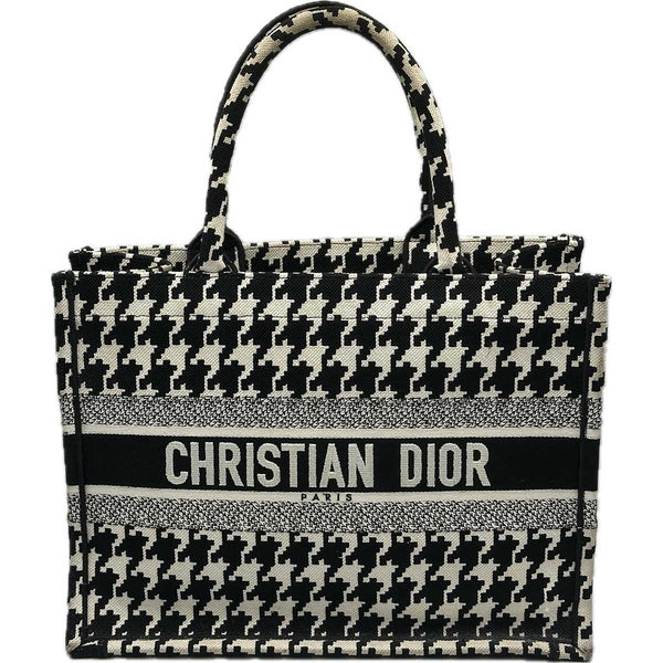 Christian Dior Medium Houndstooth Tote Bag - Black/White