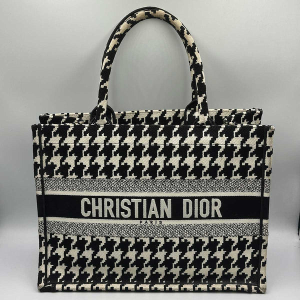 Christian Dior Medium Houndstooth Tote Bag - Black/White