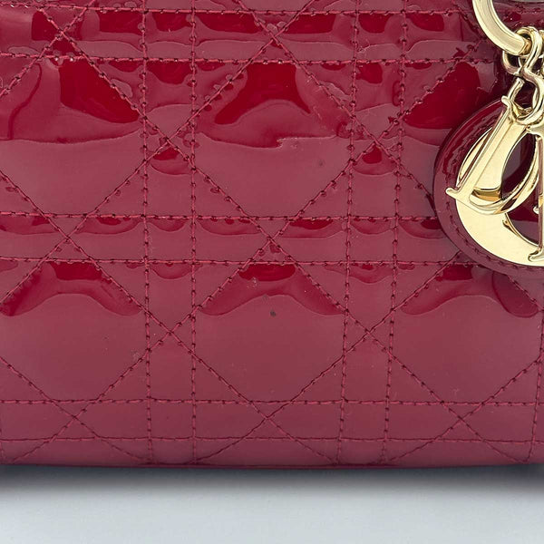 Christian Dior Mini Lady Dior Bag Cherry Red Patent Cannage Calfskin