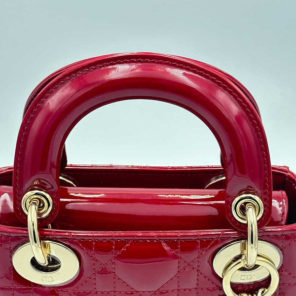 Christian Dior Mini Lady Dior Bag Cherry Red Patent Cannage Calfskin