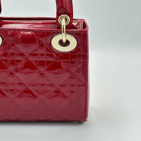 Christian Dior Mini Lady Dior Bag Cherry Red Patent Cannage Calfskin