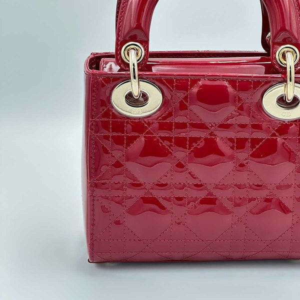 Christian Dior Mini Lady Dior Bag Cherry Red Patent Cannage Calfskin