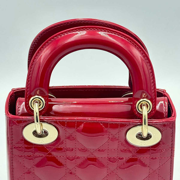 Christian Dior Mini Lady Dior Bag Cherry Red Patent Cannage Calfskin