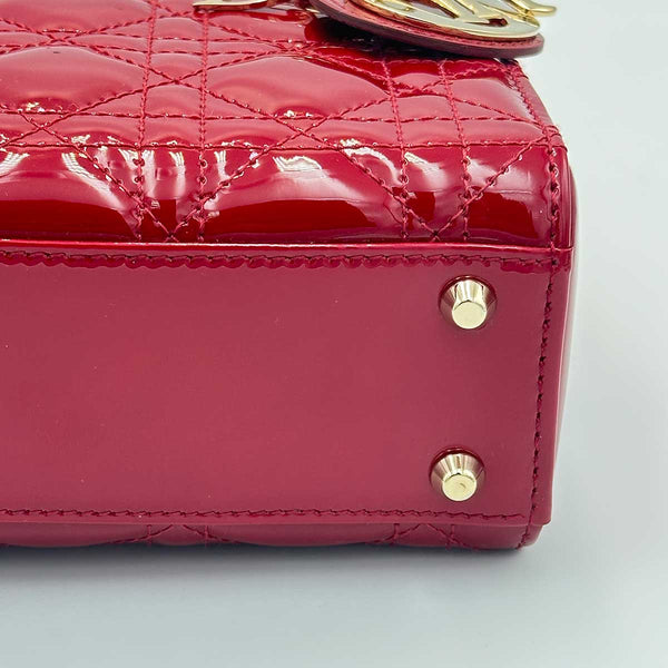 Christian Dior Mini Lady Dior Bag Cherry Red Patent Cannage Calfskin