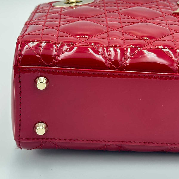 Christian Dior Mini Lady Dior Bag Cherry Red Patent Cannage Calfskin