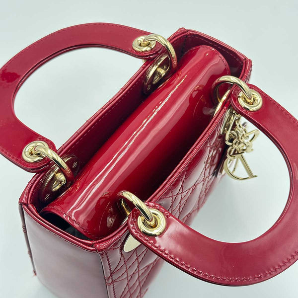 Christian Dior Mini Lady Dior Bag Cherry Red Patent Cannage Calfskin