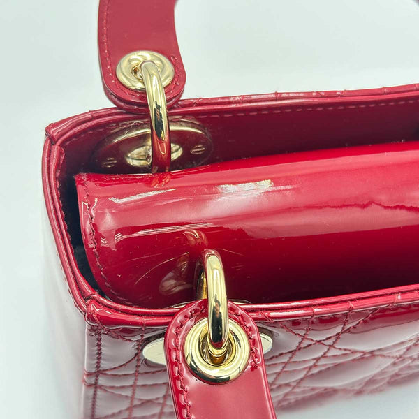 Christian Dior Mini Lady Dior Bag Cherry Red Patent Cannage Calfskin