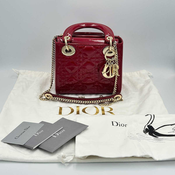 Christian Dior Mini Lady Dior Bag Cherry Red Patent Cannage Calfskin