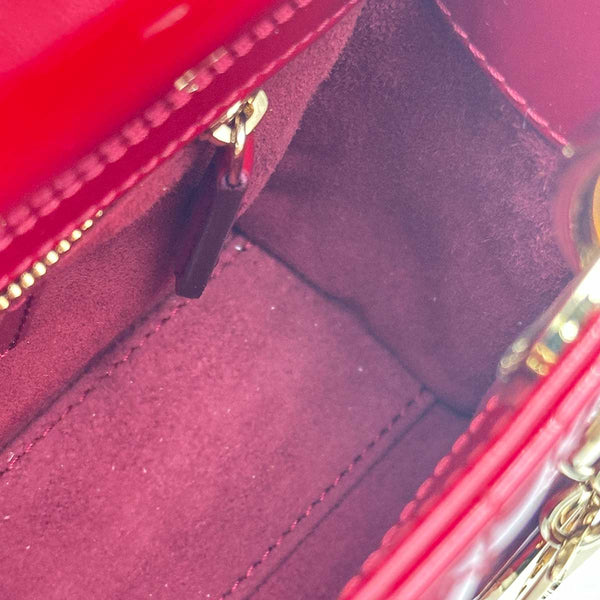 Christian Dior Mini Lady Dior Bag Cherry Red Patent Cannage Calfskin