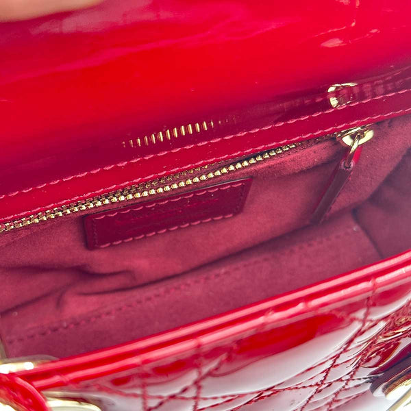Christian Dior Mini Lady Dior Bag Cherry Red Patent Cannage Calfskin