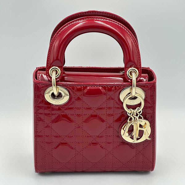 Christian Dior Mini Lady Dior Bag Cherry Red Patent Cannage Calfskin