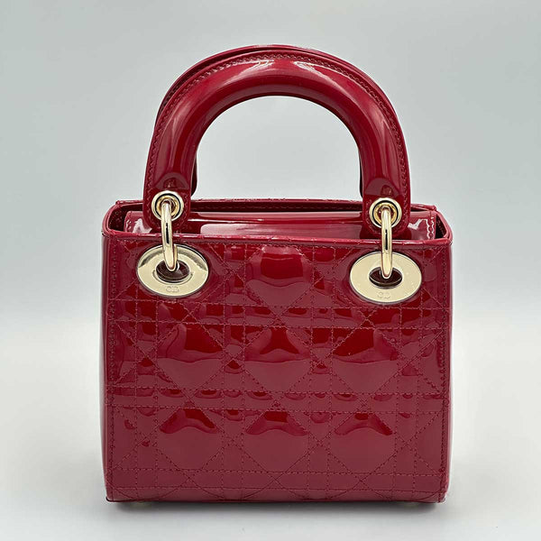 Christian Dior Mini Lady Dior Bag Cherry Red Patent Cannage Calfskin