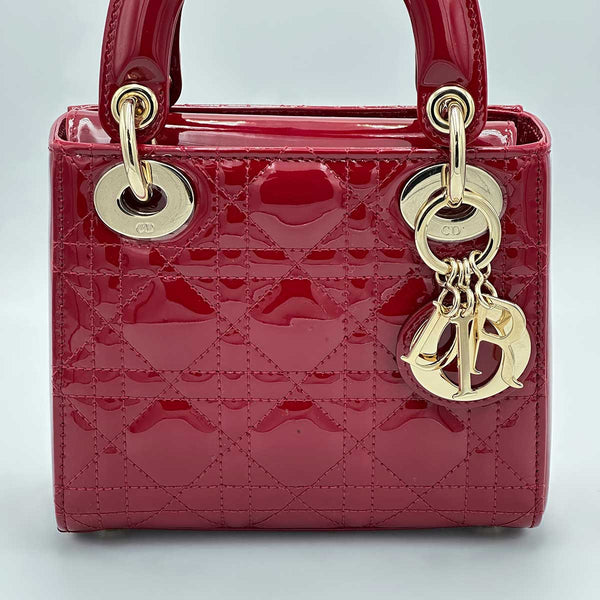 Christian Dior Mini Lady Dior Bag Cherry Red Patent Cannage Calfskin