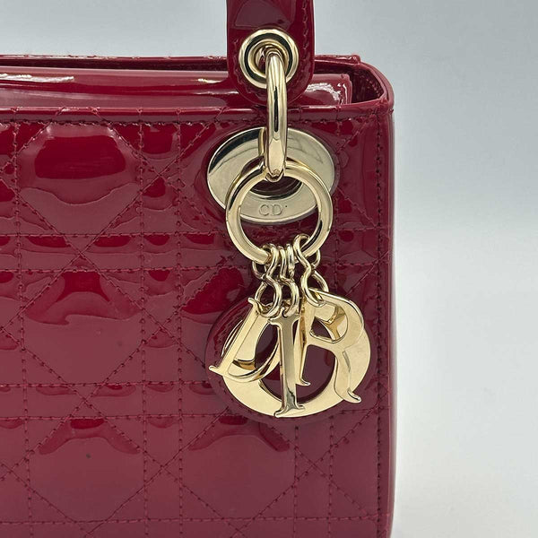 Christian Dior Mini Lady Dior Bag Cherry Red Patent Cannage Calfskin
