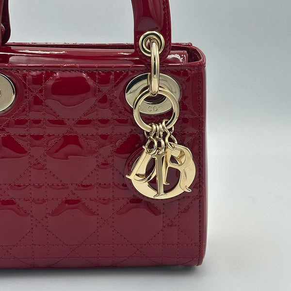 Christian Dior Mini Lady Dior Bag Cherry Red Patent Cannage Calfskin