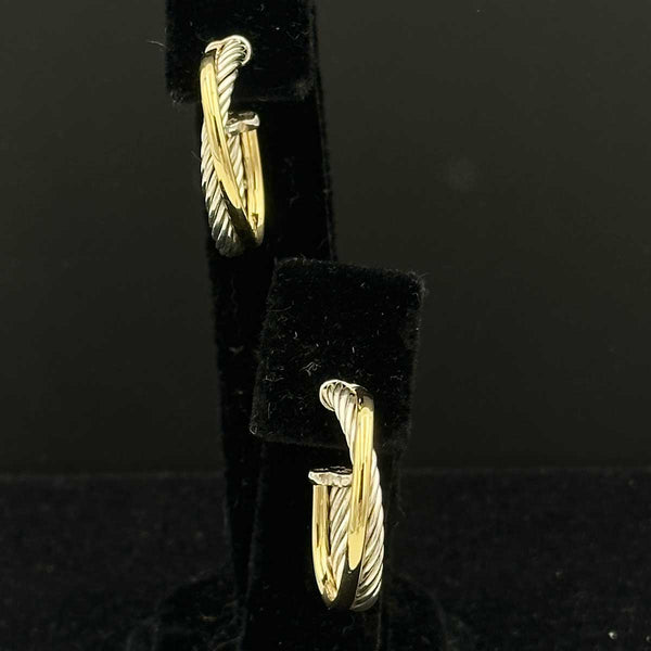 David Yurman Cable Crossover Hoop Earrings - Sterling Silver and Gold