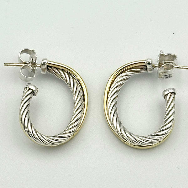 David Yurman Cable Crossover Hoop Earrings - Sterling Silver and Gold