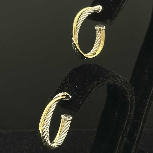 David Yurman Cable Crossover Hoop Earrings - Sterling Silver and Gold
