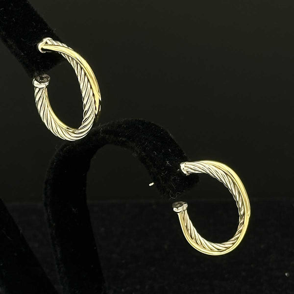 David Yurman Cable Crossover Hoop Earrings - Sterling Silver and Gold