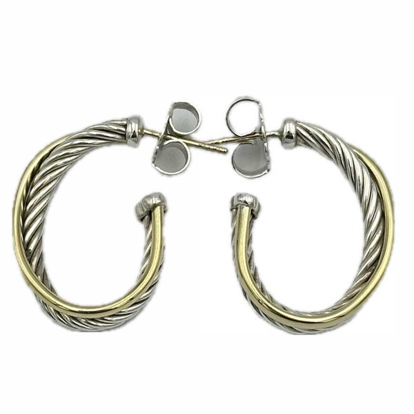 David Yurman Cable Crossover Hoop Earrings - Sterling Silver and Gold