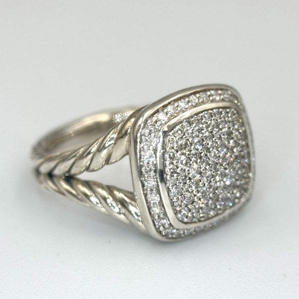 David Yurman Albion Pave Diamond Ring - Sterling Silver - Split Shank - 15mm